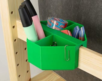 IKEA IVAR storage box for crossbar, single, double-sided, low with compartments – organizer for pens, office supplies, workshop, shelf