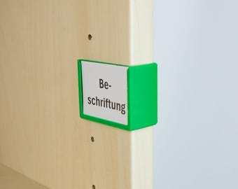 Side label holder inside for IKEA Billy shelf (side panel) – suitable for new version with 3mm holes (35 x 45 mm)