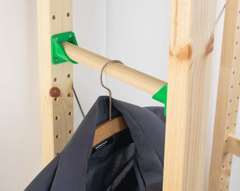 IKEA IVAR Clothes Rail Side Panel | 3D-Printed Bracket with Wooden Rail | Practical Clothes Rail for IVAR Shelving Unit