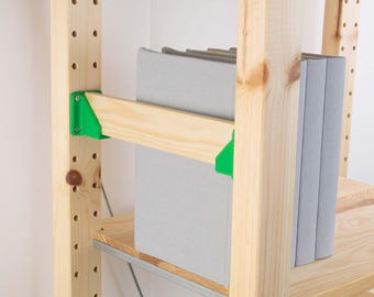 IKEA IVAR cross brace side panel | 3D-printed brackets for shelf rod | Bookend, fall protection & hook holder
