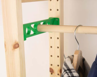 IKEA IVAR Clothes Rail with Brackets for 30cm Deep Shelves | 3D-Printed Brackets & Wooden Rails | Flexible Wardrobe for up to 3 Rails
