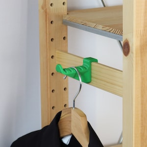 Clothes hook for Ikea Ivar shelf side part: stable with indentation for clothes hangers