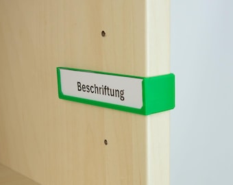 Side label holder inside for IKEA Billy shelf (side panel) – suitable for new version with 3mm holes (80 x 18 mm)