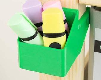 IKEA IVAR shelf box, small and vertical, attached to the front of the shelf posts | Practical organizer for pens, tools, and accessories