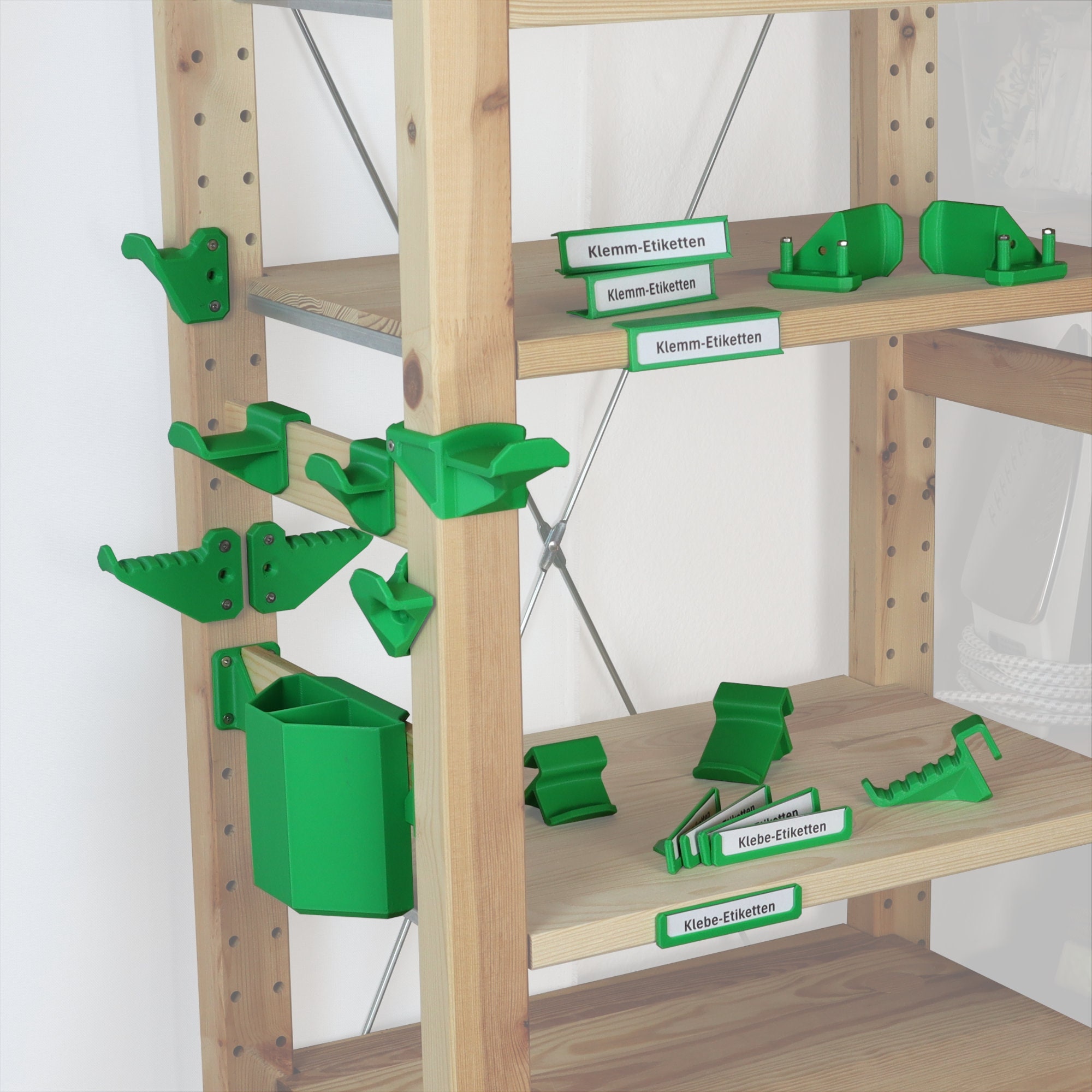 Hooks for Ikea Ivar Shelf Uprights, Side-mounted: Wide, Short and