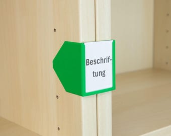 Label holder for IKEA BILLY shelf | Organization & overview – suitable for the new version with 3mm holes (35 x 45 mm)