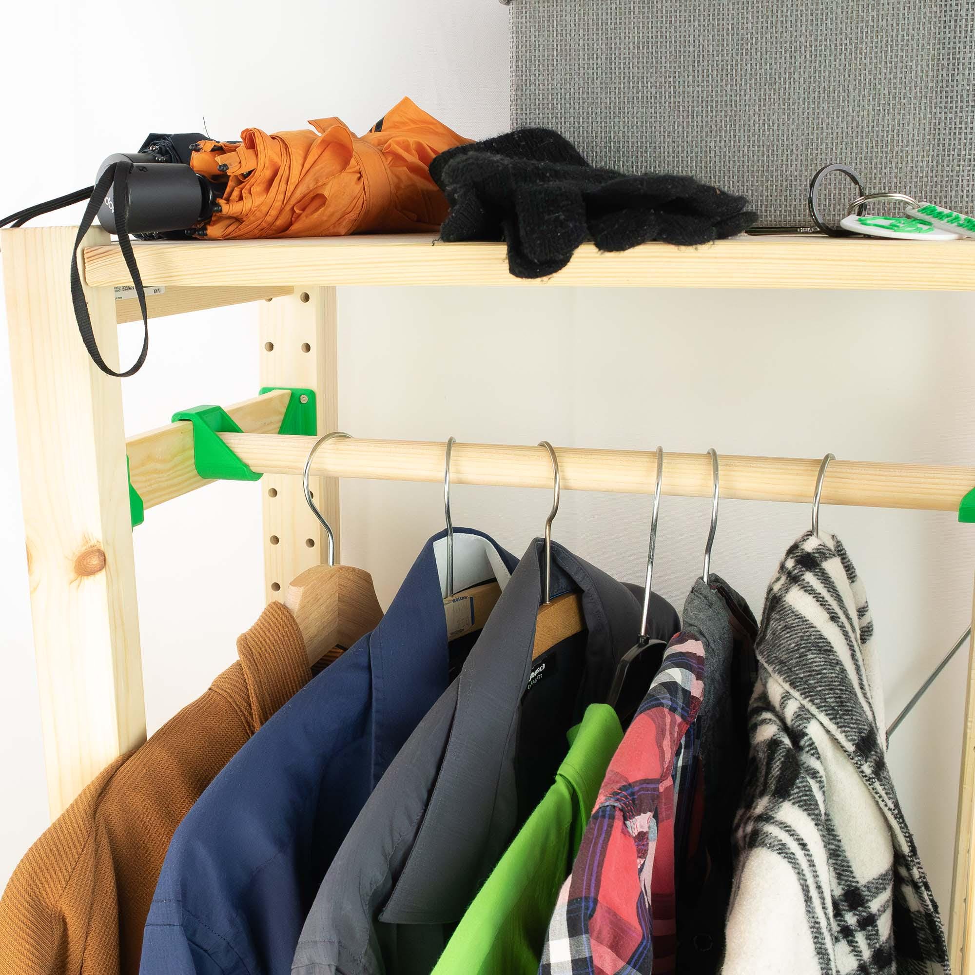 IKEA IVAR Clothes Rail on Crossbar | 3d-printed Brackets & Wooden