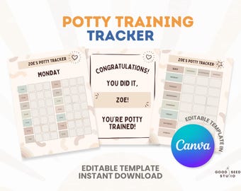 Potty Training Tracker: Editable Canva Template, Toddler Progress Chart (Digital Download)
