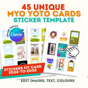 45 adesivos exclusivos para cartões Yoto DIY em modelo editável do Canva para cartões MYO Yoto em tamanho real