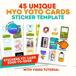 45 pegatinas únicas para tarjetas Yoto: Plantilla editable de Canva (descarga digital, videotutorial)