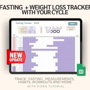 Intermittent Fasting Planner + Tracker | Fast Like a Girl Tracker + Summary | Cycle, Habit, Meal Planner, Weight Loss Tracker
