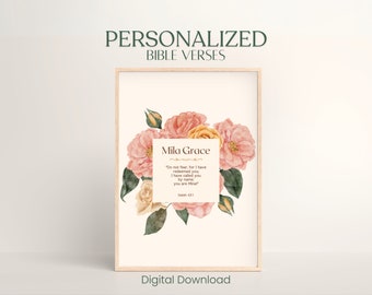 Custom Name Bible Verse Print: Floral Nursery Decor (Digital Download)
