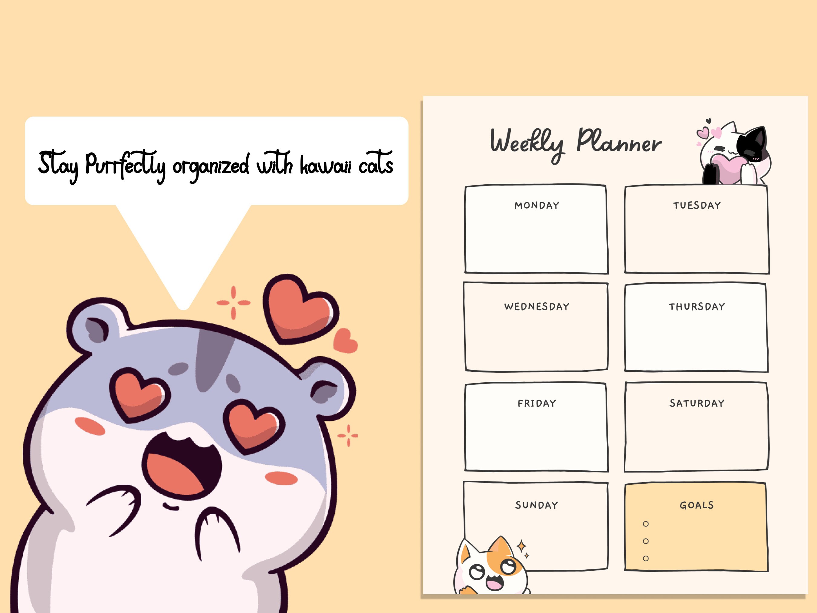 Printable Weekly Planners Cute Cat Themed Kawaii Weekly Planner - Etsy