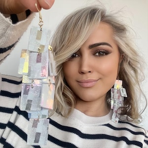 Iridescent Leather Chandelier Earrings: Lightweight Statement Jewelry