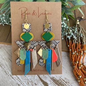 Colorful Leather Statement Earrings: Lightweight Hypoallergenic Dangle Jewelry