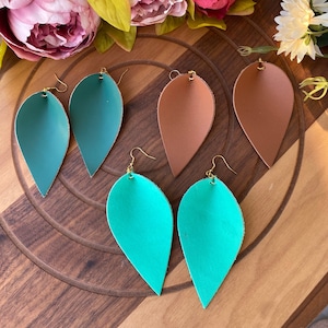 Full Grain Leather Leaf Earrings: Folded Petal Design, 4.33 Inch