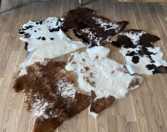 Small Goat Fur Rug: Boho Decor, Pet Bed, Chair Throw