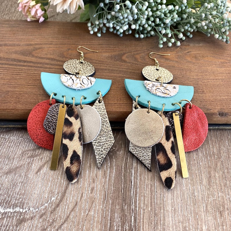 teal and gold earrings