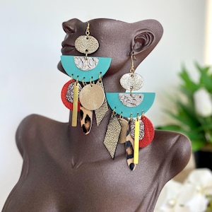 double sided leather statement earrings