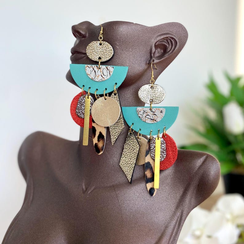 double sided leather statement earrings