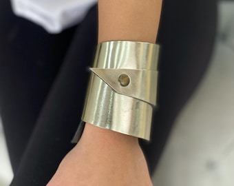 Metallic Gold Leather Wide Cuff Bracelet: Statement Jewelry