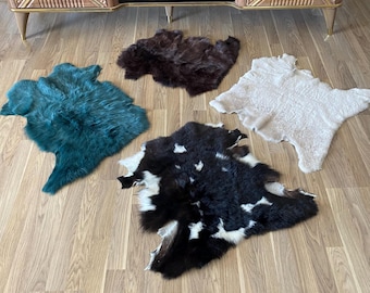 Natural Goat Hide Rug: Soft Fur Accent Rug, Rustic Home Decor