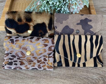 Personalized Leather Animal Print Wallet: Handmade Mini Coin Purse & Card Holder