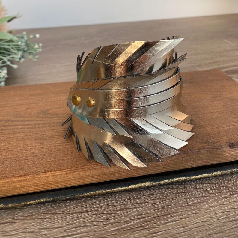 genuine leather metallic gold cuff bracelet