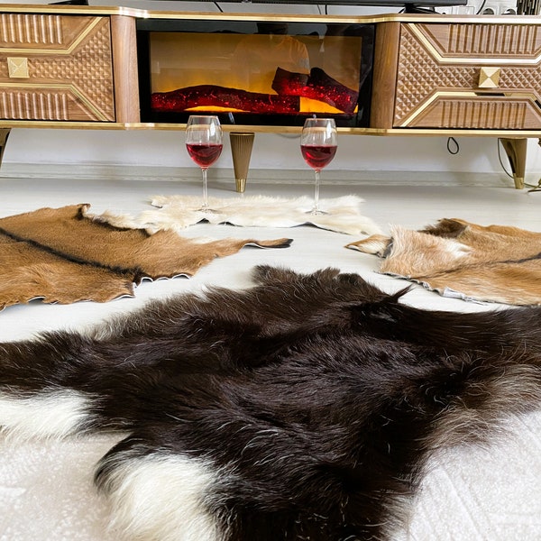 Tapis fabriqués à la main en fourrure de chèvre véritable, tapis en peau de chèvre naturelle, tapis en peau de mouton, tapis en peau de chèvre, tapis en fourrure de luxe