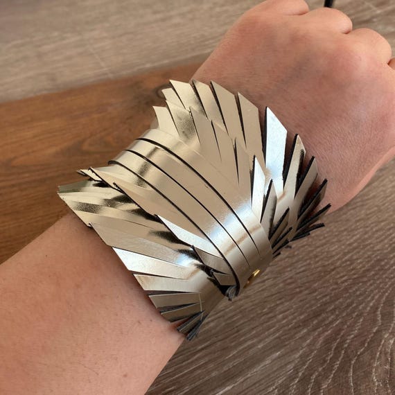 Metallic Gold Leather Cuff Bracelet: Wide Statement Jewelry