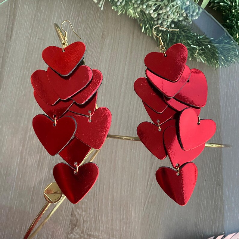Red heart earrings made from premium leather, a beautiful Valentine’s Day jewelry piece for her.