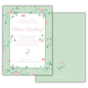 Editable Invitation Template | Whimsical Pink and Green Floral Invitation | Baby Shower, Bridal Shower, Luncheon | Print or Paperless Post