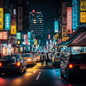 City street at night, digital art, printable, wall picture