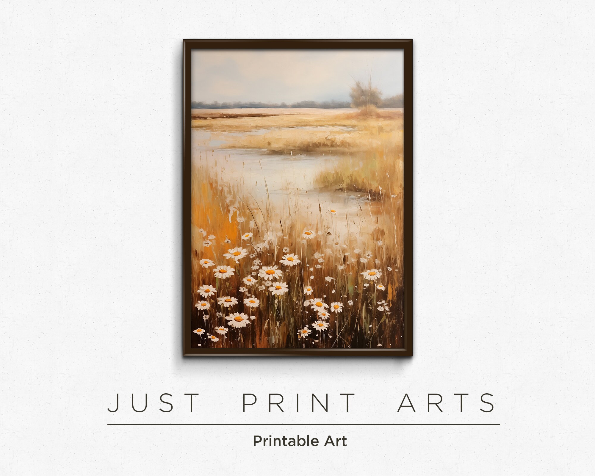 Printable Wildflower Field Landscape Oil Painting Vintage Farm House ...