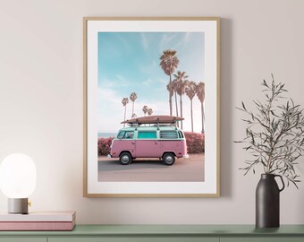 Vintage Surfing Bus Art Print: Palm Beach Van (Digital Download)