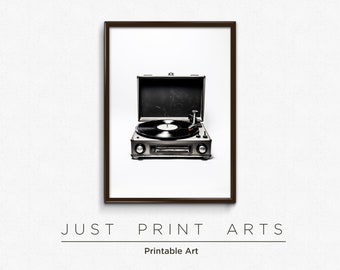 Retro Record Player Art Print: Black and White Vinyl Poster (Digital Download)