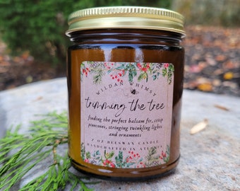 Trimming the Tree Beeswax Candle | Winter Candle | 100% Pure Beeswax Candle | Non-toxic & Clean Burning Candle | Pine Scented Candle