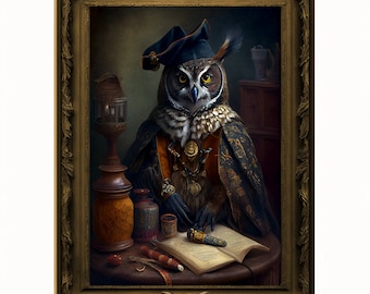 預言者フクロウの肖像：堂々としたヴィンテージのアートプリント