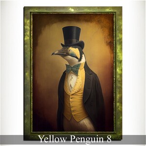 Yellow Penguin Wall Art Print, Animal Lover Vintage Regal Penguin Art Poster Renaissance. Victorian Penguin Portrait, Royal Painting Gift