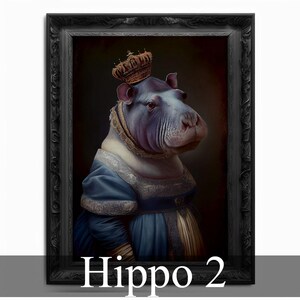Victorian Hippo Portrait: Regal Renaissance Animal Art Print