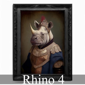 Rhino Wall Art Print, Rhinoceros Animal Lover Vintage Regal Art Poster Renaissance. Victorian Rhino Portrait Royal Painting Rhino Pet Gift