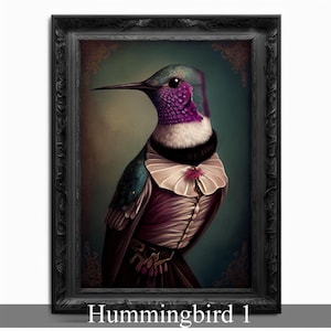 Victorian Hummingbird Portrait - Elegant Digital Art Print, Regal Bird Wall Decor, Vintage-Inspired Ornate Artwork for Home, Office or Gift