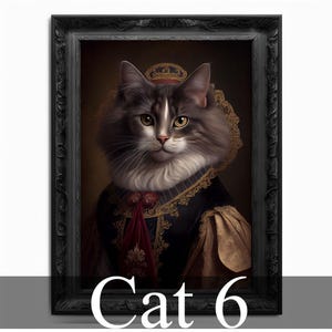 Cat Wall Art Print,  Animal Lover Vintage Regal Cat Art Print Poster Renaissance. Victorian Cat Portrait, Royal Painting Home Decor Pet Gift
