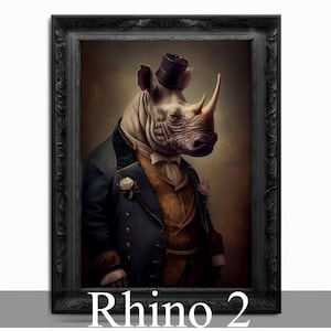 Rhino Wall Art Print, Rhinoceros Animal Lover Vintage Regal Art Poster Renaissance. Victorian Rhino Portrait Royal Painting Rhino Pet Gift