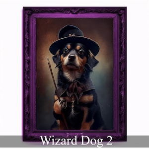 Zauberer Hund Portrait, Zauberer Poster, Tier Malerei, Altered Art, Zauberstab, Regal Vintage Kunstwerk, Einzigartige Drucke, Haustier Geschenk, Zauberer Geschenk