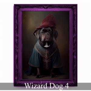 Wizard Dog Portrait, Magician Poster, Animal Painting, Altered Art, Magic Wand, Regal Vintage Artwork, Unique Prints, Pet Gift, Wizard Gift