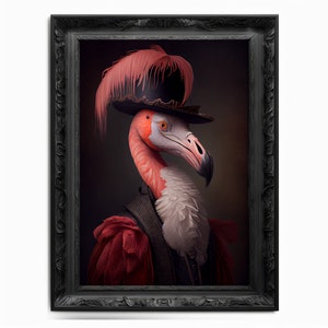 Flamingo Wall Art Print,  Animal Lover Vintage Regal Flamingo Art Poster Renaissance. Victorian Flamingo Portrait, Royal Painting Home Gift