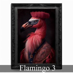 Flamingo Wall Art Print, Animal Lover, Vintage Regal Flamingo Art Poster Renaissance, Victorian Flamingo Portrait, Royal Painting Home Gift
