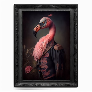 Flamingo Wall Art Print, Animal Lover, Vintage Regal Flamingo Art Poster Renaissance, Victorian Flamingo Portrait, Royal Painting Home Gift