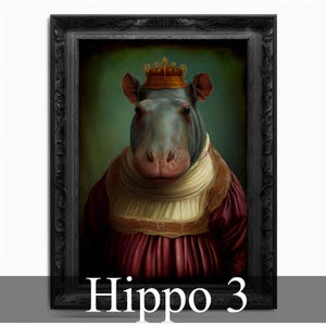 Victorian Hippo Portrait Print: Regal Renaissance Animal Art
